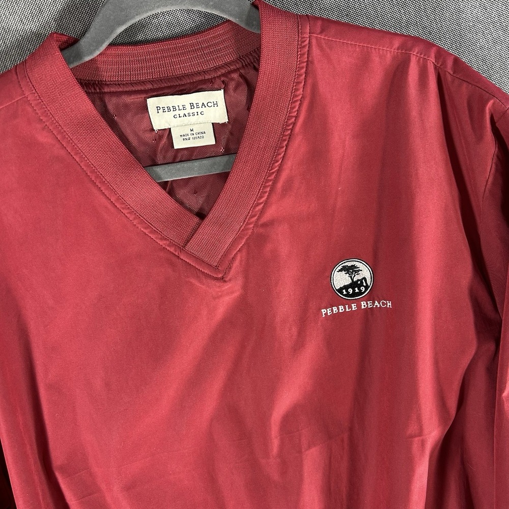Pebble Beach Classic Men's Medium Maroon Polyester V-Neck Golf‎ Windshirt Sport
